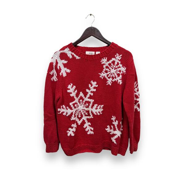 Vintage Knitted Snowflake Sweater Liz Claiborne Size Medium Petite - Picture 1 of 4
